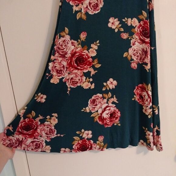 Lime n Chili Teal Floral Cold Shoulder Dress - Picture 3 of 4